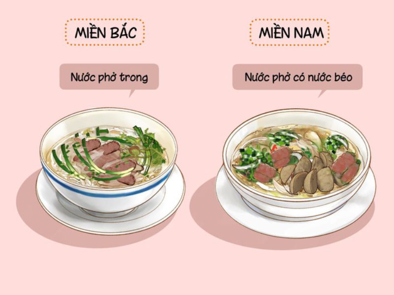 so sánh phở miền Nam và miền Bắc